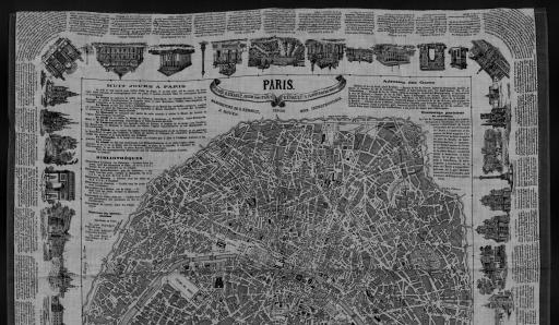 Paris : foulard Renault, guide dans Paris / dessiné et gravé par A. Buquet ; Manufacture de E. Renault à Rouen.